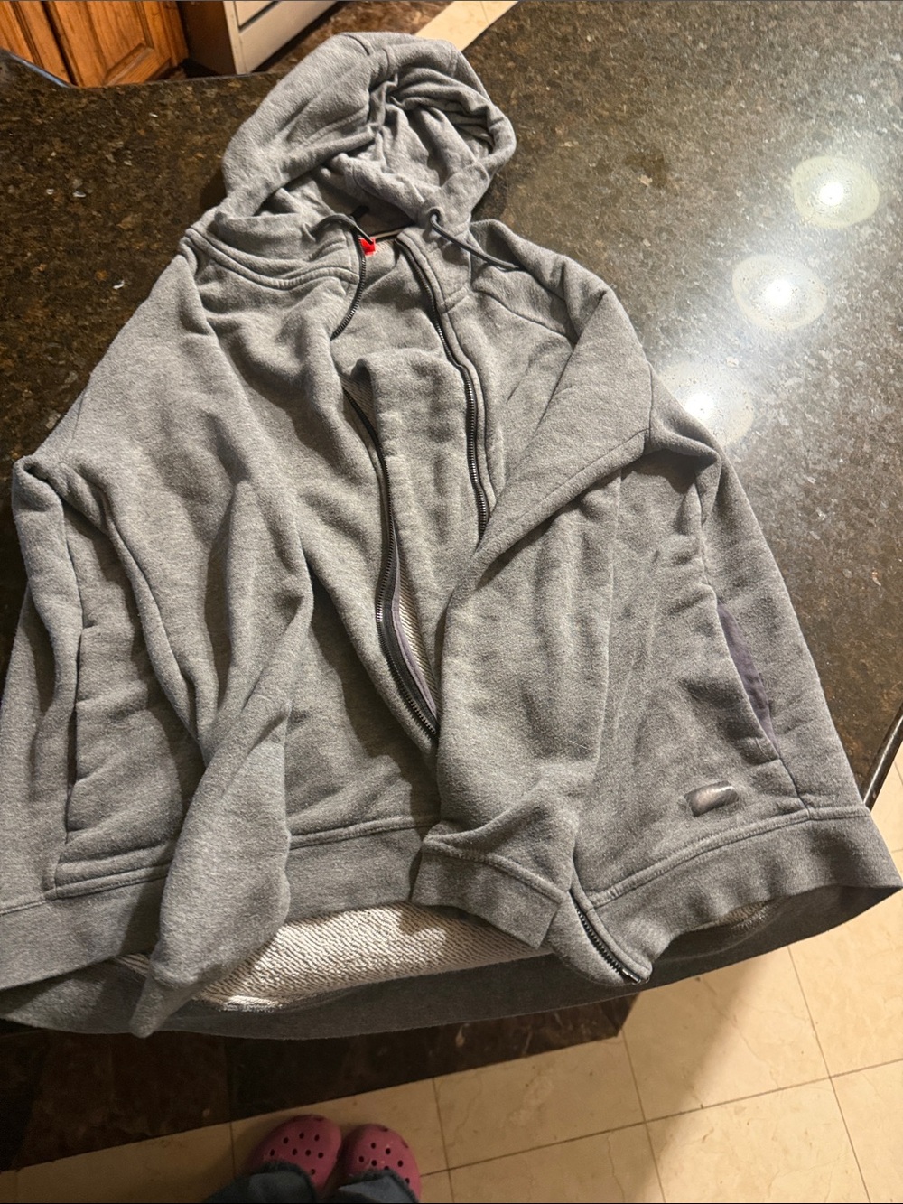 Nike Gray Hooded Sweatshirt with Red Logo Tag